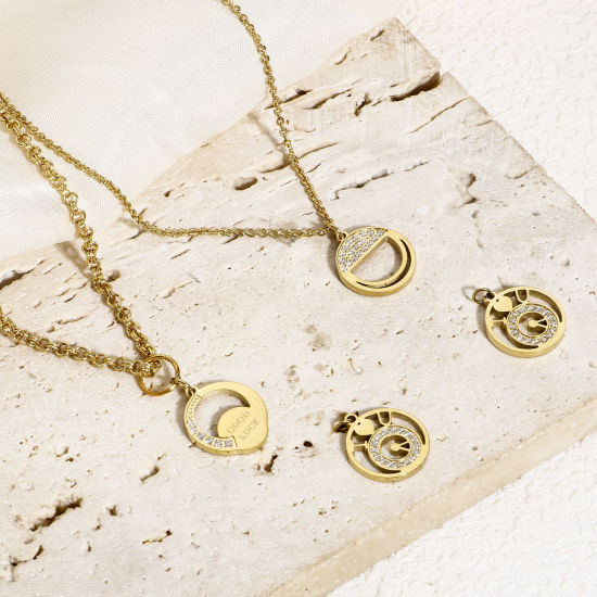 Изображение 1 ШТ 316 Нержавеющая сталь Серия геометрии Подвески Круглые Позолоченный Луна Прозрачный Искусственный Циркон