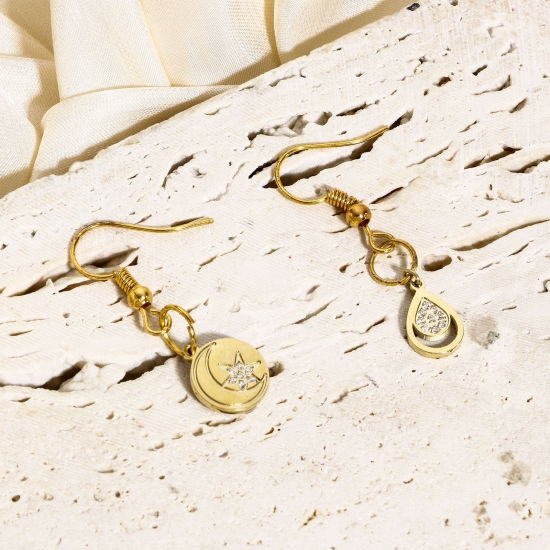 Изображение 1 ШТ 316 Нержавеющая сталь Серия геометрии Подвески Круглые Позолоченный Луна Прозрачный Искусственный Циркон