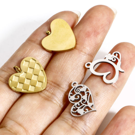 Bild von 1 Stück 304 Edelstahl Valentinstag Charms Herz Bunt Blume Blätter Hohl