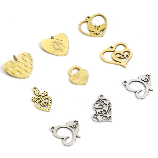 Bild von 1 Stück 304 Edelstahl Valentinstag Charms Herz Bunt Blume Blätter Hohl