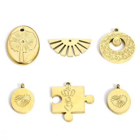Bild von 1 Stück 304 Edelstahl Geometrisch Charms Halbrund 18K Echtgold plattiert Sonnenschein