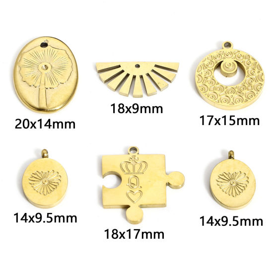 Image de 1 Pièce Breloques en 304 Acier Inoxydable Géométrique Demi-Rond Plaqué Or Véritable 18K Soleil