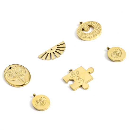 Image de 1 Pièce Breloques en 304 Acier Inoxydable Géométrique Demi-Rond Plaqué Or Véritable 18K Soleil