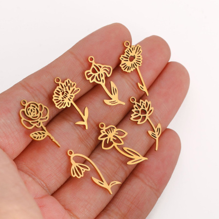 1 Stück 304 Edelstahl Geburtsmonat Blume Charms Hohl 10mm x 20mm