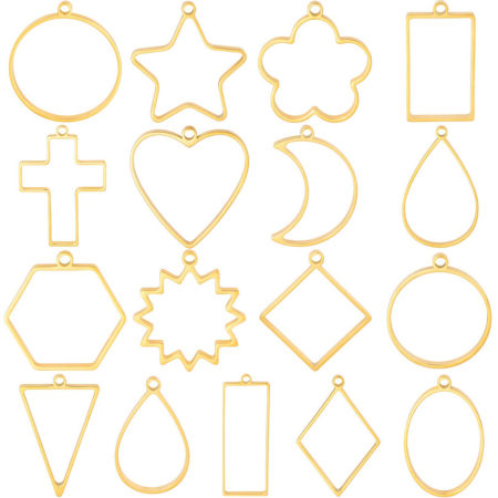 2 Pcs Pendentif Cadre Arrière Ouvert pour Résine Polymètre en 304 Acier Inoxydable Géométrique Creux