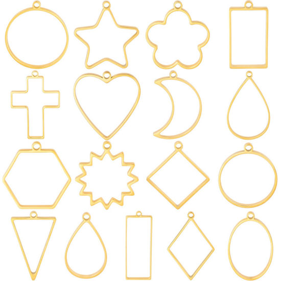 Picture of 304 Stainless Steel Open Back Bezel Pendants For Resin Geometric Hollow