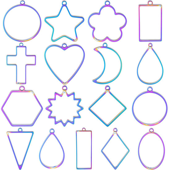 Picture of 304 Stainless Steel Open Back Bezel Pendants For Resin Geometric Hollow