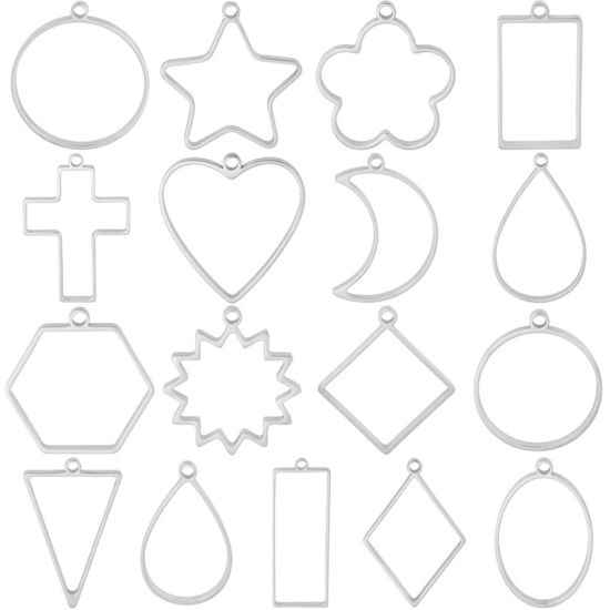 Picture of 304 Stainless Steel Open Back Bezel Pendants For Resin Geometric Hollow