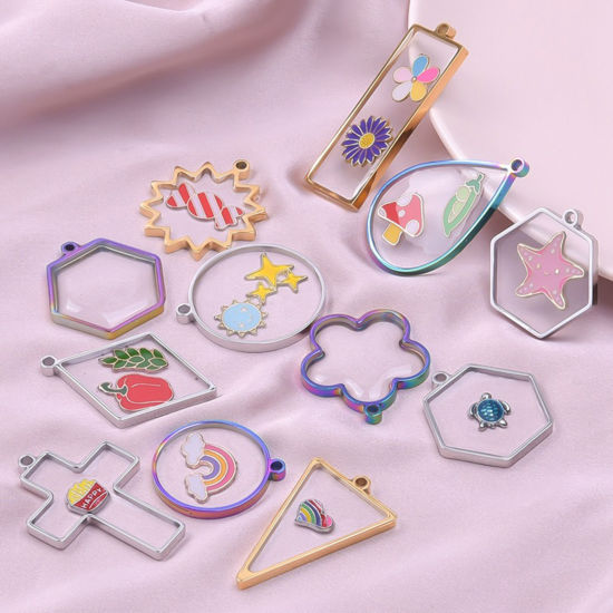 Picture of 304 Stainless Steel Open Back Bezel Pendants For Resin Geometric Hollow