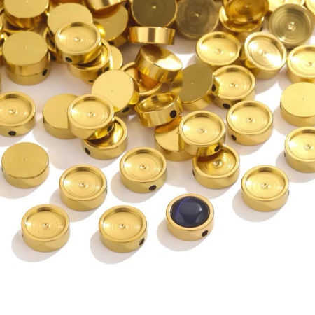 Picture of 304 Stainless Steel Beads For DIY Jewelry Making Flat Round Cabochon Settings