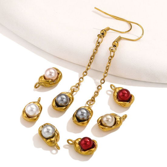 Immagine di 1 Pz 304 Acciaio Inossidabile Charms Pisello Oro Placcato Multicolore Imitata Perla 14mm x 8mm