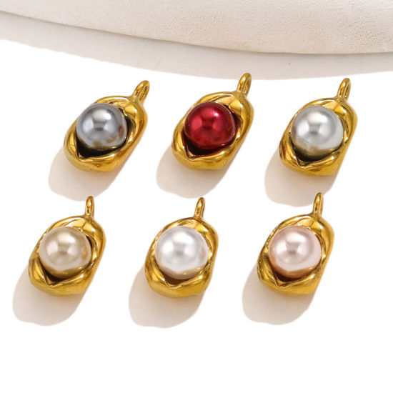 Immagine di 1 Pz 304 Acciaio Inossidabile Charms Pisello Oro Placcato Multicolore Imitata Perla 14mm x 8mm