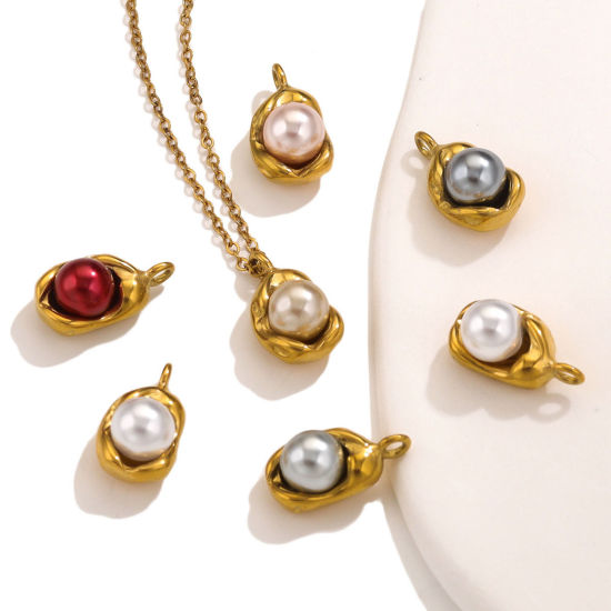 Immagine di 1 Pz 304 Acciaio Inossidabile Charms Pisello Oro Placcato Multicolore Imitata Perla 14mm x 8mm