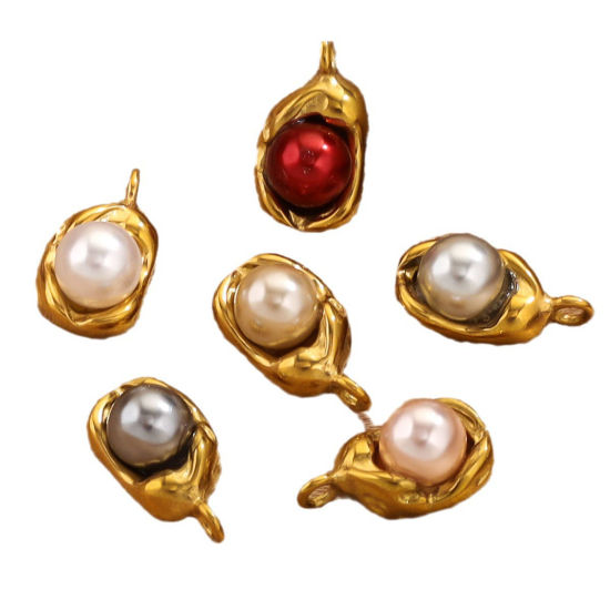 Immagine di 1 Pz 304 Acciaio Inossidabile Charms Pisello Oro Placcato Multicolore Imitata Perla 14mm x 8mm