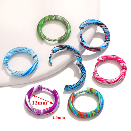 Picture of 304 Stainless Steel Hoop Earrings Round Enamel 12mm Dia.