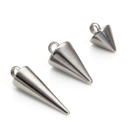 10 Stück 304 Edelstahl Charms Kegel Silberfarbe