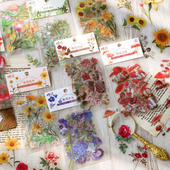 Picture of ( 40 PCs/Set) PET DIY Scrapbook Deco Stickers Multicolor Flower Leaves