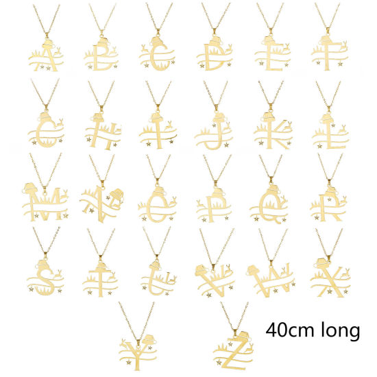 Immagine di 1 Pz 304 Acciaio Inossidabile Cavo Catena Collana Oro Placcato Cappelli di Natale Renna 40cm Lunghezza