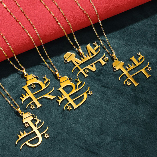 Immagine di 1 Pz 304 Acciaio Inossidabile Cavo Catena Collana Oro Placcato Cappelli di Natale Renna 40cm Lunghezza