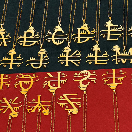 Immagine di 1 Pz 304 Acciaio Inossidabile Cavo Catena Collana Oro Placcato Cappelli di Natale Renna 40cm Lunghezza