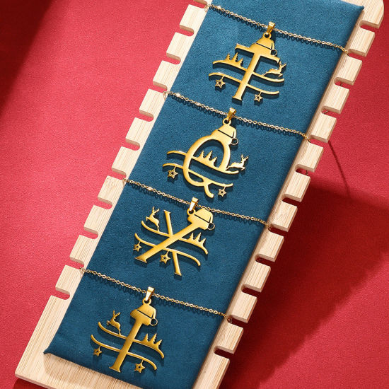 Immagine di 1 Pz 304 Acciaio Inossidabile Cavo Catena Collana Oro Placcato Cappelli di Natale Renna 40cm Lunghezza