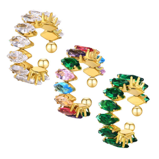 Immagine di 1 Pz Placcatura Sottovuoto Ecologica Squisito Elegante 18K Vero Oro Placcato 304 Acciaio Inossidabile & Zircone Cubico Aperto Regolabile Olive Anello Per Donne Festa