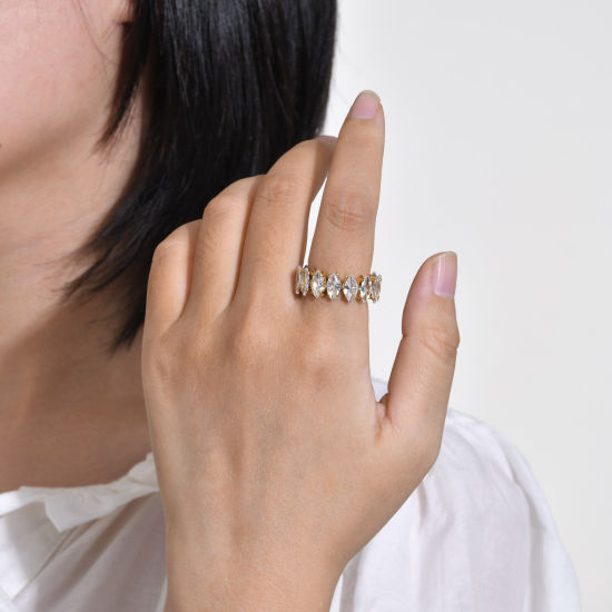 Immagine di 1 Pz Placcatura Sottovuoto Ecologica Squisito Elegante 18K Vero Oro Placcato 304 Acciaio Inossidabile & Zircone Cubico Aperto Regolabile Olive Anello Per Donne Festa