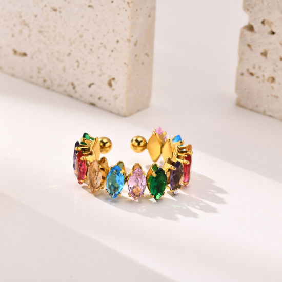 Immagine di 1 Pz Placcatura Sottovuoto Ecologica Squisito Elegante 18K Vero Oro Placcato 304 Acciaio Inossidabile & Zircone Cubico Aperto Regolabile Olive Anello Per Donne Festa