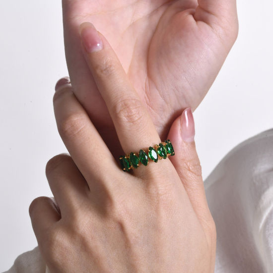 Immagine di 1 Pz Placcatura Sottovuoto Ecologica Squisito Elegante 18K Vero Oro Placcato 304 Acciaio Inossidabile & Zircone Cubico Aperto Regolabile Olive Anello Per Donne Festa