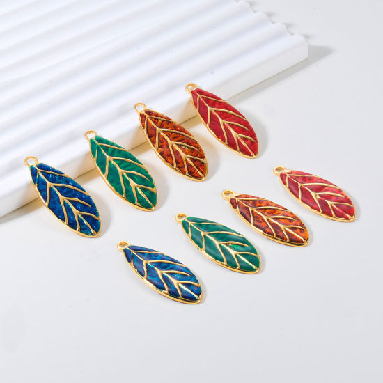 Immagine di 1 Pz 304 Acciaio Inossidabile Retrò Ciondoli Oro Placcato Multicolore Foglia Smalto