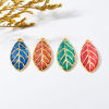 Picture of 304 Stainless Steel Retro Pendants Gold Plated Multicolor Leaf Enamel