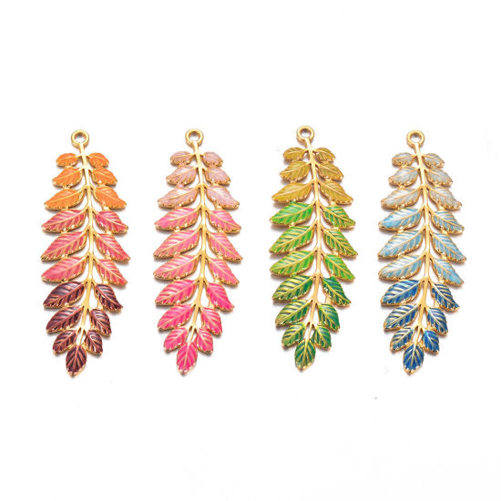 Image de 1 Pièce Pendentifs en 304 Acier Inoxydable Élégant Doré Multicolore Feuilles Émail