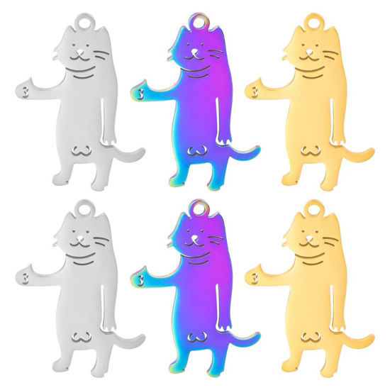 Immagine di 2 Pz 304 Acciaio Inossidabile Charms Gatto Filigrana 3.5cm x 2.6cm