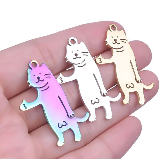 Immagine di 2 Pz 304 Acciaio Inossidabile Charms Gatto Filigrana 3.5cm x 2.6cm