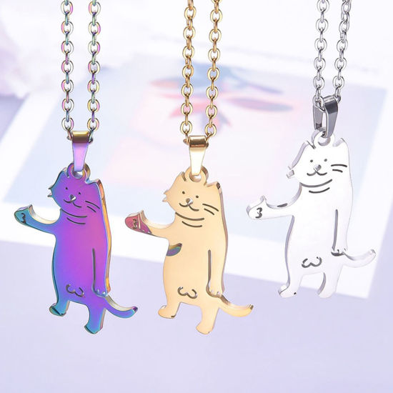 Immagine di 2 Pz 304 Acciaio Inossidabile Charms Gatto Filigrana 3.5cm x 2.6cm