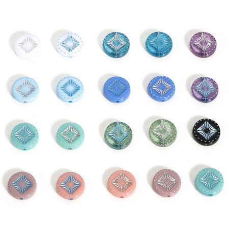 Acrylic Retro Beads For DIY Jewelry Making Multicolor Round Rhombus Plating About 15mm Dia.