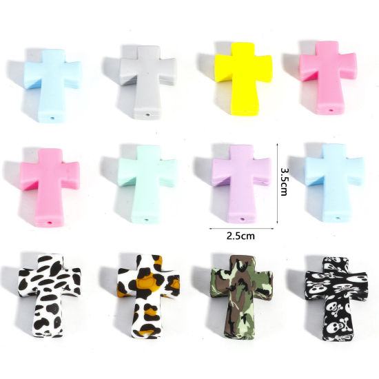 Picture of Silicone Religious Beads For DIY Jewelry Making Cross Multicolor About 3.5cm x 2.5cm