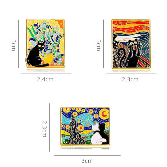 Picture of Retro Pin Brooches Cat Animal Painting Multicolor Enamel