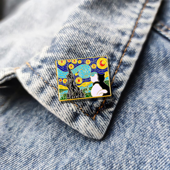Picture of Retro Pin Brooches Cat Animal Painting Multicolor Enamel