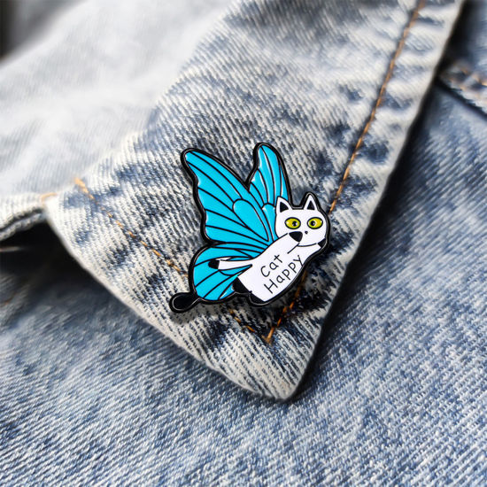 Picture of Cute Pin Brooches Cat Animal Wing Multicolor Enamel