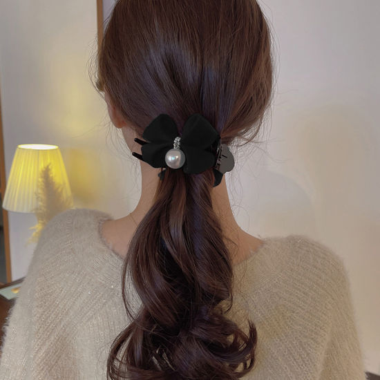 Bild von 1 Stück ABS Plastik & Velvet Elegant Haarspangen Klammern Bunt Schleife Imitat Perle