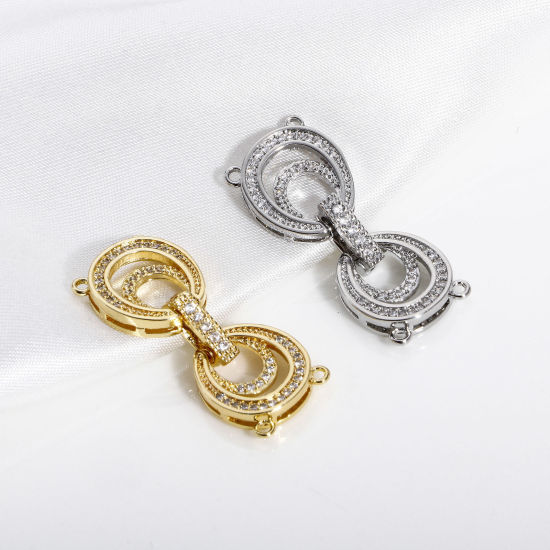 Picture of Brass Clasp Infinity Symbol Real Gold Plated Micro Pave 3.3cm x 1.3cm