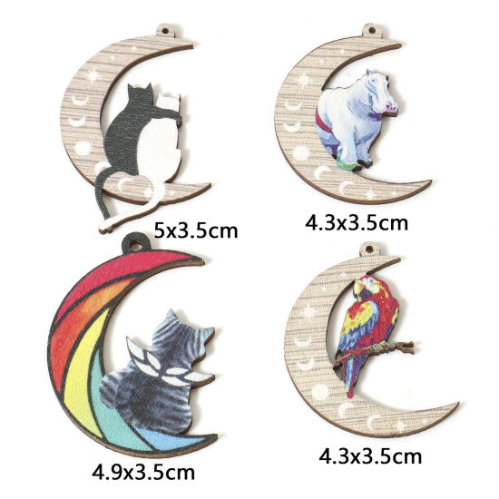 Image de 10 Pcs Pendentifs Galaxie en Bois Naturel Multicolore Demi Lune 4.3cm x 3.5cm
