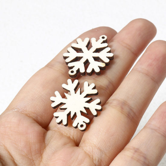 Picture of Wood Christmas Connectors Charms Pendants White Christmas Snowflake Painted