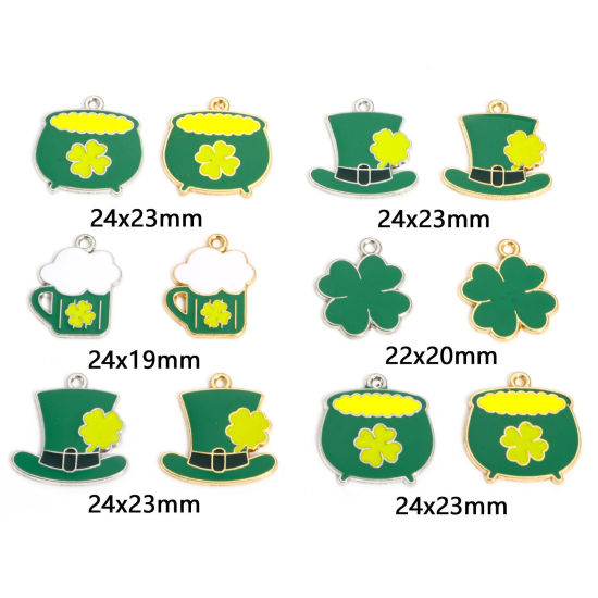 Image de 10 Pcs Breloques Fête de la St Patrick en Alliage de Zinc Argent Mat Blanc & Vert Émail
