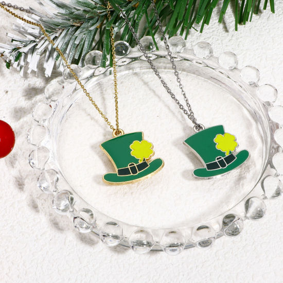 Image de 10 Pcs Breloques Fête de la St Patrick en Alliage de Zinc Argent Mat Blanc & Vert Émail