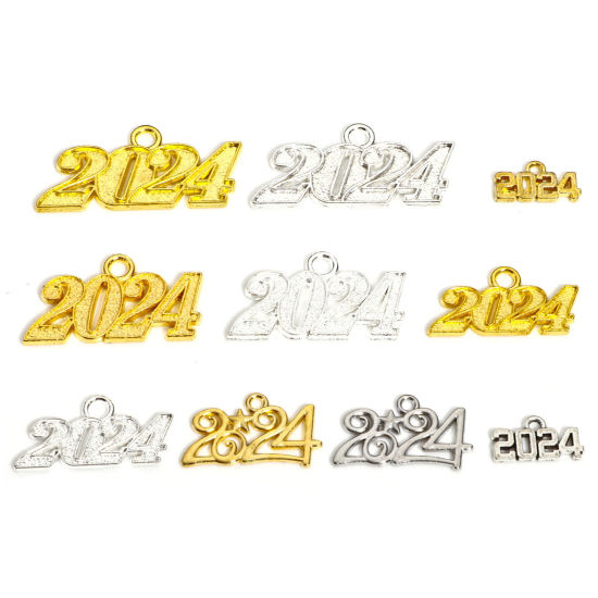 Image de 20 Pcs Pendentifs Année en Alliage de Zinc Multicolore Mots " 2024 "