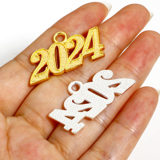 Image de 20 Pcs Pendentifs Année en Alliage de Zinc Multicolore Mots " 2024 "