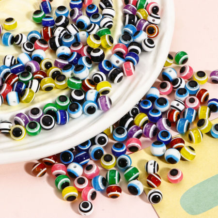 Resin Religious Spacer Beads For DIY Jewelry Making Round At Random Mixed Color Eye Pattern