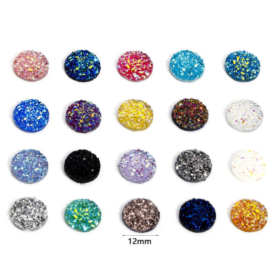 Image de 50 Pcs Cabochon Dôme en Résine Druzy Rond Multicolore 12mm Dia